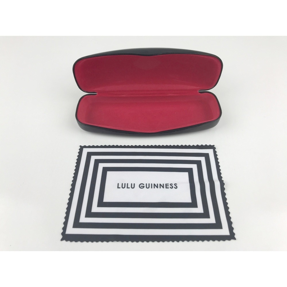 Lulu Guinness Eyeglasses Glasses Case Black Hard Clamshell‎ Cleaning Cloth